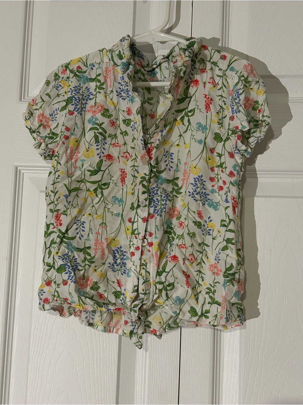 Carter's White Floral Tie-Front Blouse with Multicolor Blooms
